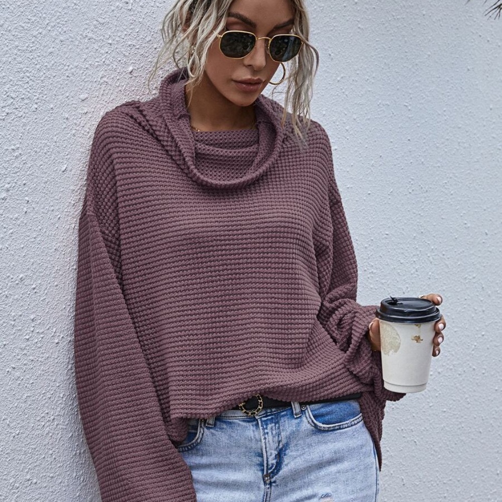 Mauve Oversized cowl neck wide long sleeve top - Picture 7 of 15